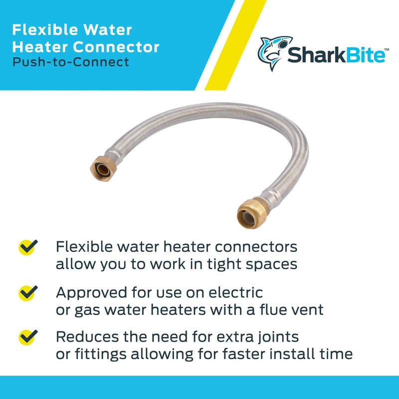 SharkBite 3/4 Inch x 3/4 Inch FIP x 24 Inch Stainless Steel Braided Flexible Water Heater Connector, Push To Connect Brass Plumbing Fitting, PEX Pipe, Copper, CPVC, PE-RT, HDPE, U3088FLEX24LF - Image 4